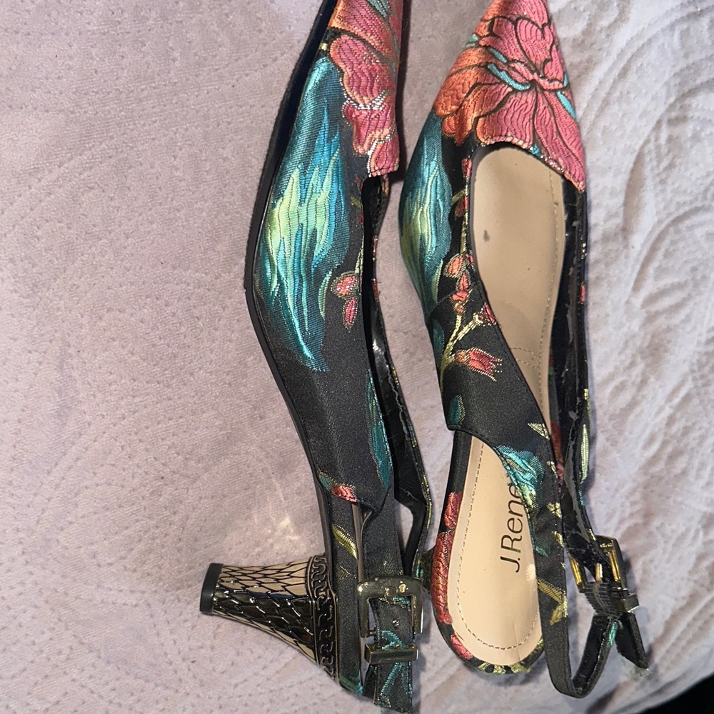 J.Reneé Metallic Floral Pointed Slingback Mules in Copper and Teal - Picture 5 of 5